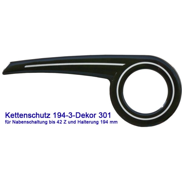 Fahrrad Kettenschutz Easy-Line 20 Zoll für Kinderfahrrad mit 40-42 Z 1-fach Kettenblatt 194 mm Schwarz Dekor 301 Silber