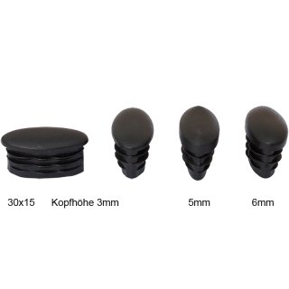 Kunststoff Lamellen Stopfen G101-ElOv gewölbter Kopf - Fuß für Ellipsenrohr | Oval-Rohr Gartenstuhl Stapelstuhl 30x15-h5 Schwarz