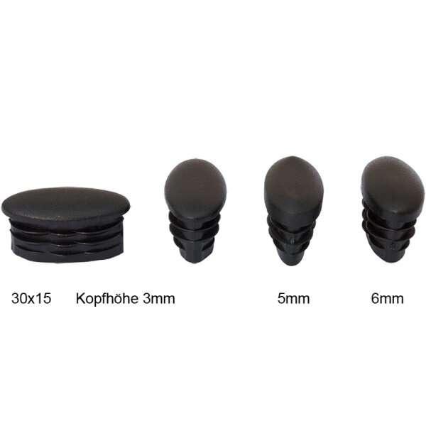 Kunststoff Lamellen Stopfen G101-ElOv gewölbter Kopf - Fuß für Ellipsenrohr | Oval-Rohr Gartenstuhl Stapelstuhl 30x15-h6 Schwarz