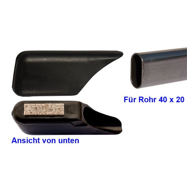 Filzgleiter T-104 Gleitkappe | Kunststoff Fußkappe für Schulmöbel Stuhlgleiter Tischgleiter mit Trittschutz 40x20 Schwarz