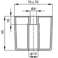 Möbelfuß quadratisch 511 Kunststoff Moebelgleiter zur Befestigung mit Senkschraube 70x70x45